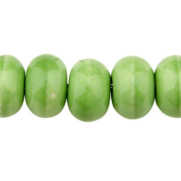 Porseleinen kraal, rondel, groen, 8 x 5,5 mm