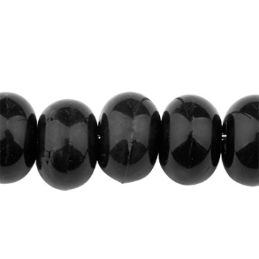 Porcelain bead, roundel, black, 8 x 5.5 mm