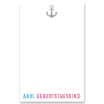Carte-bijou "Ahoi Geburtstagskind", vertical, blanc, dimensions 8,5 x 5,5 cm