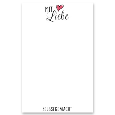 Schmuckkarte "Mit Liebe Selbstgemacht", hochkant, weiß, Größe 8,5 x 5,5 cm