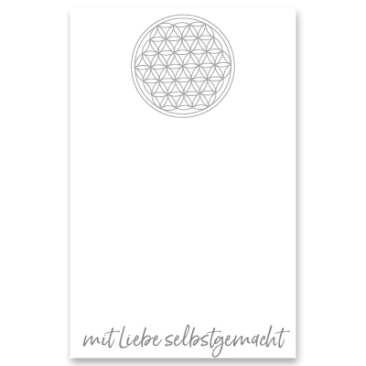 Schmuckkarte "Blume des Lebens", hochkant, weiß/grau, Größe 8,5 x 5,5 cm