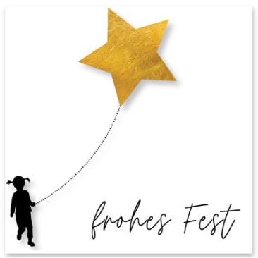 Schmuckkarte "Frohes Fest", weiß mit Stern, quadratisch, Größe 8,5 x 8,5 cm