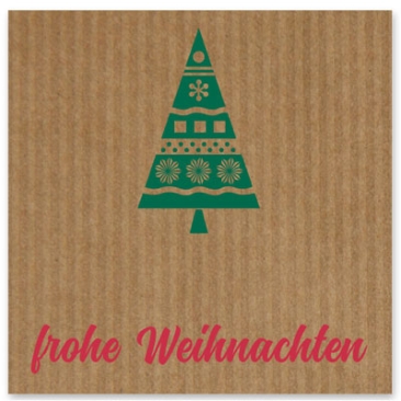 Carte décorative "Joyeux Noël", marron avec sapin, carrée, dimensions 8,5 x 8,5 cm