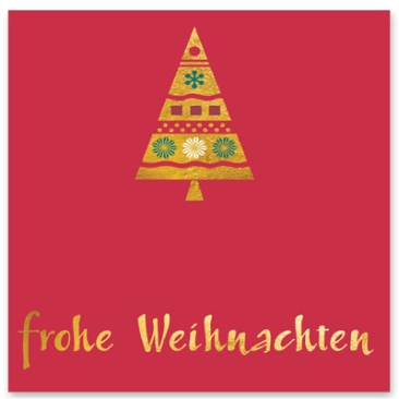 Carte décorative "Joyeux Noël", rouge avec sapin, carrée, dimensions 8,5 x 8,5 cm