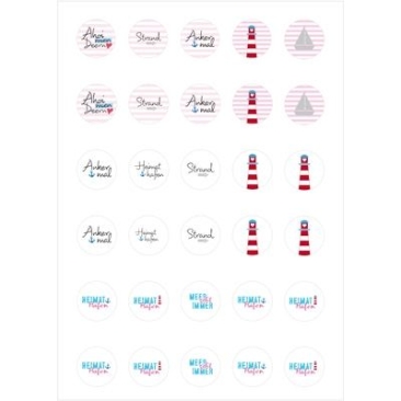 Motif sheet, 20 mm, round, "Maritime Motifs", 30 motifs, cabochon templates