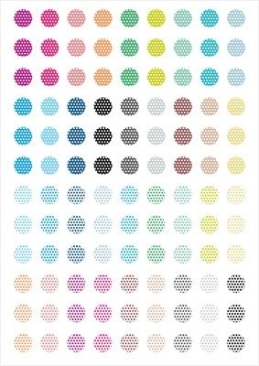 Motif sheet, 10 mm, round, "Dots", 108 motifs, cabochon templates