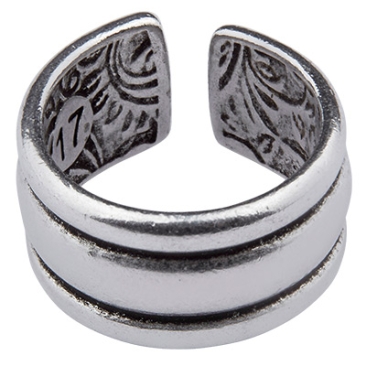 Finger ring layer design, inside flower pattern, adjustable, silver plated