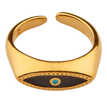 Finger ring motif eye, gold-plated, adjustable, enamelled