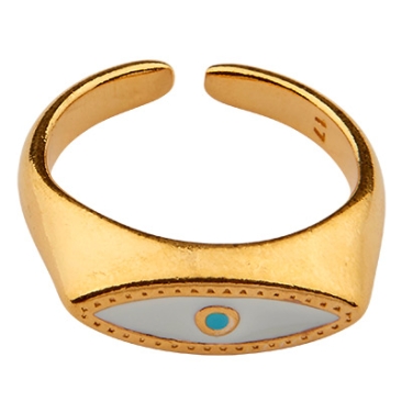 Finger ring motif eye, adjustable, gold-plated, enamelled