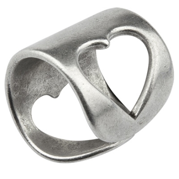 Finger ring with heart, inner diameter 17.0 mm, adjustable, silver-plated