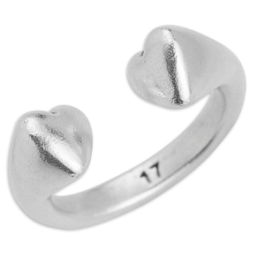 Ring with hearts, inner diameter 17 mm, silver-plated