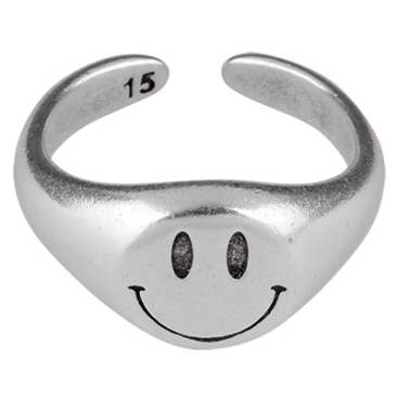 Ring Smiley, verzilverd, binnendiameter 15 mm