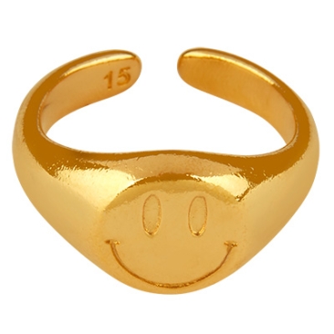 Smiley ring, verguld, binnendiameter 15 mm