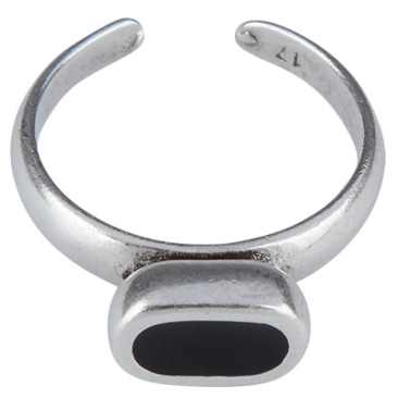 Ring met ovaal geëmailleerd vlak, 8x4 mm, verzilverd, binnendiameter 17 mm