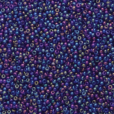 11/0 Preciosa Rocailles Perlen, Rund (ca. 2 mm), Farbe: Dark Sapphire AB, Röhrchen mit ca. 24 Gramm