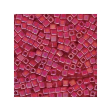 Miyuki Würfel 4 mm, matte transparent ruby AB, ca. 20 gr