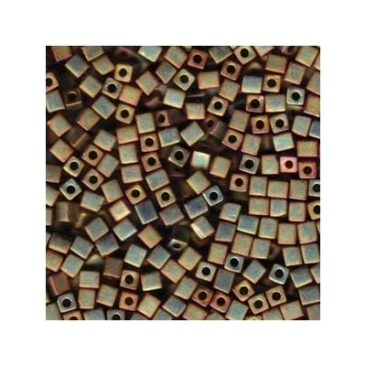 Miyuki cube 4 mm, matt metallic khaki iridescent, approx. 20 gr