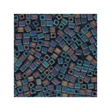 Miyuki dobbelsteen 4 mm, kleur: zwart ondoorzichtig, oppervlak: gematteerde regenboog, ca. 20 gr