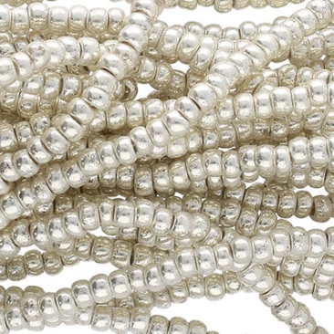 6/0 Preciosa Rocailles Perlen, Rund (ca. 4 mm), Farbe: Terra Metallic Silver, Röhrchen mit ca. 20 Gramm