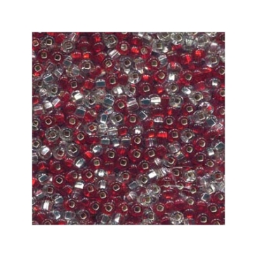 6/0 Preciosa Rocailles Perlen, Rund (ca. 4 mm), Farbe: Rubies & Diamond Mix, Röhrchen mit ca. 24 Gramm