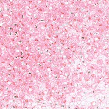 8/0 Preciosa Rocailles Perlen, Rund (ca. 3 mm), Farbe: Pink Dyed Silverlined, Röhrchen mit ca. 22 Gramm