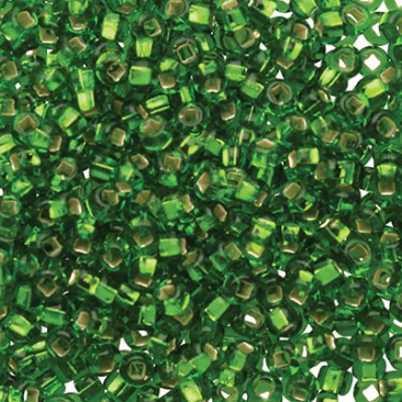 8/0 Preciosa Rocailles Perlen, Rund (ca. 3 mm), Farbe: Medium Green Silverlined, Röhrchen mit ca. 22 Gramm