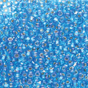 8/0 Preciosa Rocailles Perlen, Rund (ca. 3 mm), Farbe: Dark Aqua Silverlined AB, Röhrchen mit ca. 22 Gramm