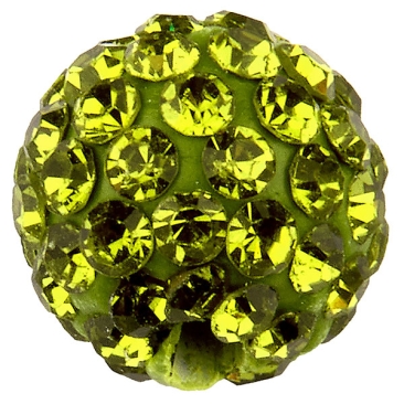 Shamballa Perle, Kugel, Durchmesser 10 mm, Farbe: Olivine, Lochdurchmesser: 1,5 mm