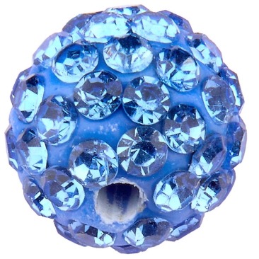 Shamballa Perle, Kugel, Durchmesser 10 mm, Farbe: Light Sapphire, Lochdurchmesser: 1,5 mm