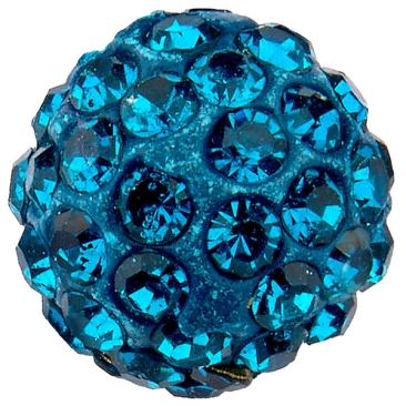 Shamballa Perle, Kugel, Durchmesser 10 mm, Farbe: Blue Zircon, Lochdurchmesser: 1,5 mm