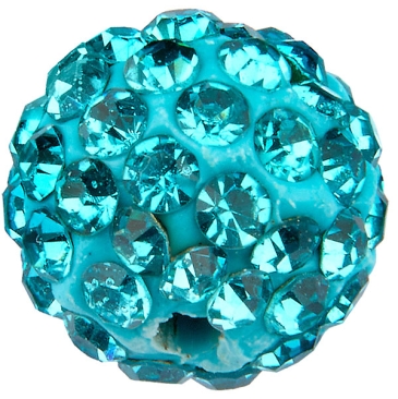 Shamballa Perle, Kugel, Durchmesser 10 mm, Farbe: Aquamarine, Lochdurchmesser: 1,5 mm