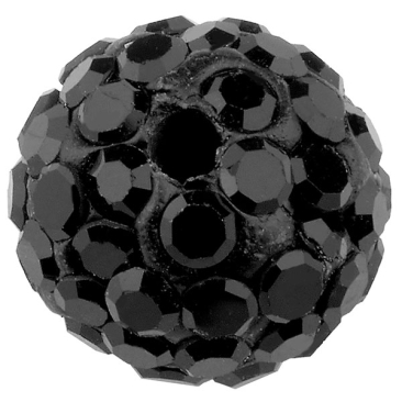 Shamballa Perle, Kugel, Durchmesser 10 mm, Farbe: Jet, Lochdurchmesser: 1,5 mm