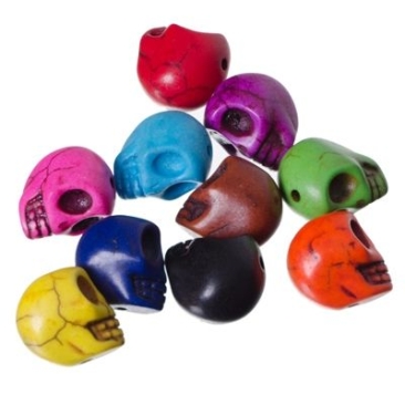 Gemstone beads skull, 10 pieces, multicolour