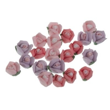 Polymer clay flowers, 5 x 3 mm, 21 pieces, pink tones, filler for glass balls