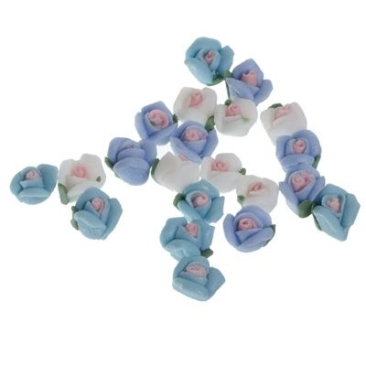 Polymer clay flowers, 5 x 3 mm, 21 pieces, shades of blue, filler for glass balls