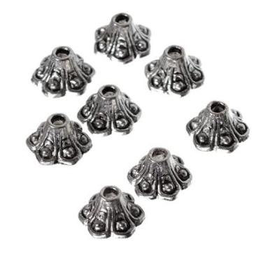 Pearl cap, 9 mm, 8 pieces, silver-coloured