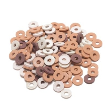 Katsuki Perlen Mix, Durchmesser 6 mm, Farbe:  Beige/Brown woody, ca. 100 Stück