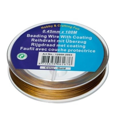 Jewellery wire, 0.45 mm, gold-coloured, 100 metre roll