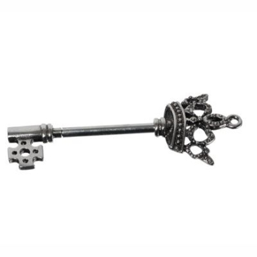 Porte-clés interchangeable, clé avec couronne, longueur 74 mm, argenté