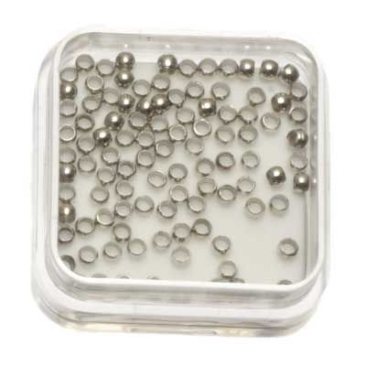 100 squeeze beads, round, 2.0 mm, silver coloured