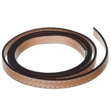 Wide imitation leather strap, 9.8 x 2 mm, light brown, 1 m