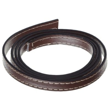Wide imitation leather strap, 9.8 x 2 mm, dark brown, 1 m