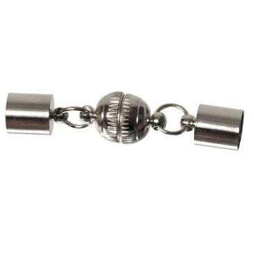 Magnetic fastener with end caps inner diameter 8 mm, 45 x 10 mm, silver-coloured