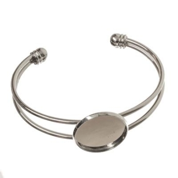 Bangle with setting for cabochons, round 20 mm, 62 x 52 mm, silver-coloured