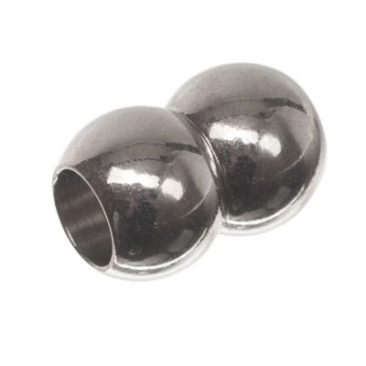 Magnetic clasp, double ball, 10 x 15 mm, inside 5 mm, silver-coloured