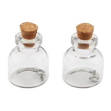 Mini glass bottles, 22 x 25 mm, with cork stopper and hanging loop, 2 pcs.