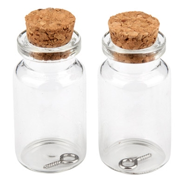 Mini glass bottles, 22 x 40 mm, with cork stopper and hanging loop, 2 pcs.