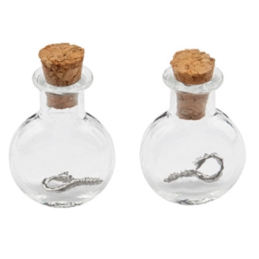 Mini glass bottles, 19 x 10 x 24 mm, with cork stopper and hanging loop, 2 pcs.