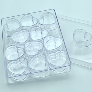 Heart-shaped storage jars, 12 pieces in plastic box