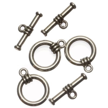 Toggle fasteners, round , approx. 16 mm, silver-coloured, 3 pcs.